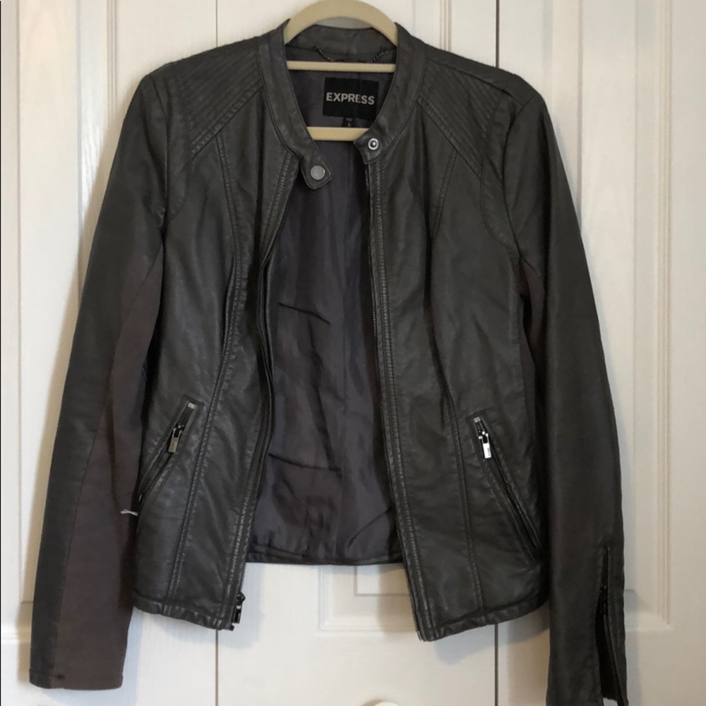 Express Grey Leather Moto Jacket